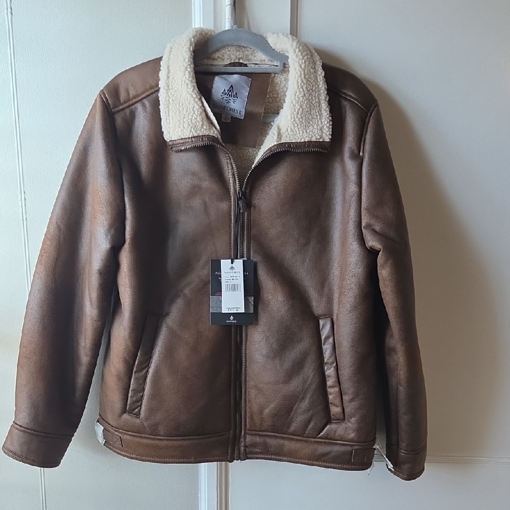 RAINFOREST Brown Sherpa-Lined Bomber Jacket